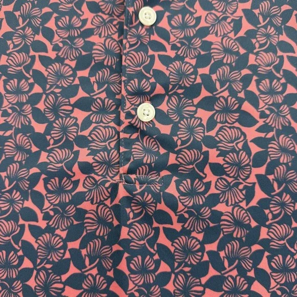 Reyn Spooner Polo Shirt Mens S Pink Floral Golf Performance Moisture Wicking - Picture 2 of 5